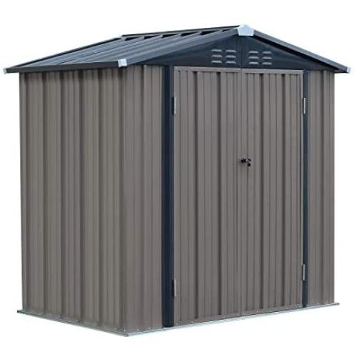 Storage Buildings and Sheds 6x4 FT Outdoor Metal Garden Shed Utility Tool Storage with Double Door & Lock for Tools, Lawn Equipment