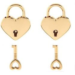 Warmtree Small Metal Heart Shaped Padlock Mini Lock with Key for Jewelry Box Storage Box Diary Book,Pack of 2,Gold