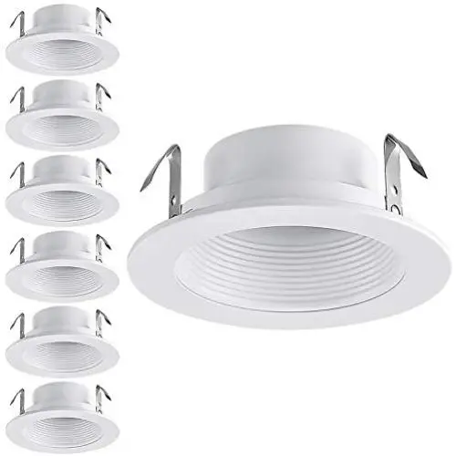 TORCHSTAR 4 Inch Recessed Can Light Trim with White Metal Step Baffle, for 4 Inch Recessed Can, Fit Halo/Juno Remodel Recessed Housing, Line Voltage Available, Pack of 6