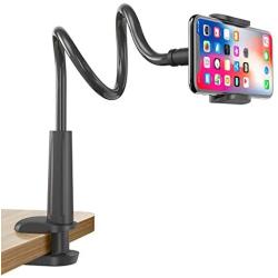 Gooseneck Cell Phone Holder, Universal 360 Flexible Phone Stand Lazy Bracket Mount Long Arms Clamp for Phone 11 Pro Xs Max XR X 8 7 6 6s Plus and Other 3.5~6.5 Device (Black)