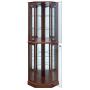 BELLEZE Ashfield Lighted Wood/Glass Curio Corner Cabinet Floor Standing, Walnut