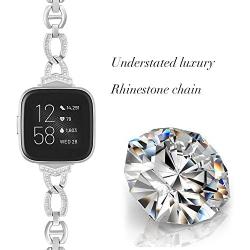 Mtozon Metal Bands Compatible with Fitbit Versa 2/Versa Lite/Versa for Women, Bling Bracelet with Rhinestone Slim Dressy Wristbands, Silver Rose Gold Black