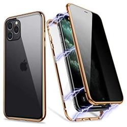 iPhone 11 Pro Case, ZHIKE Anti Peeping Privacy Magnetic Phone Case Double Side Cover Magnet Absorption Metal Bumper Frame Tempered Glass Full Screen Coverage (Anti-Spy, Clear Gold