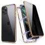 iPhone 11 Pro Case, ZHIKE Anti Peeping Privacy Magnetic Phone Case Double Side Cover Magnet Absorption Metal Bumper Frame Tempered Glass Full Screen Coverage (Anti-Spy, Clear Gold