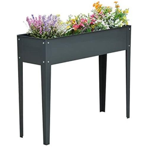 Outsunny 40'' x 12'' x 32'' Metal Raised Garden Bed Planter Box - Dark Grey