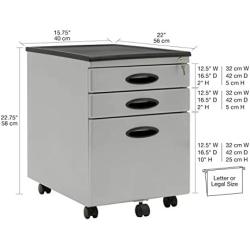 Calico Designs Metal Full Extension, Locking, 3-Drawer Mobile File Cabinet Assembled (Except Casters) for Legal or Letter Files with Supply Organizer Tray in Silver