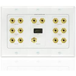 Mediabridge Home Theater Wall Plate w/Binding Posts (7 Pair), RCA (1 Port) & HDMI (1 Port) - Limited TIME Offer: Free Mounting Bracket (3-Gang) - 2-Piece Inset Wall Plate (Part# WP3-B7/S1/HDMI1)