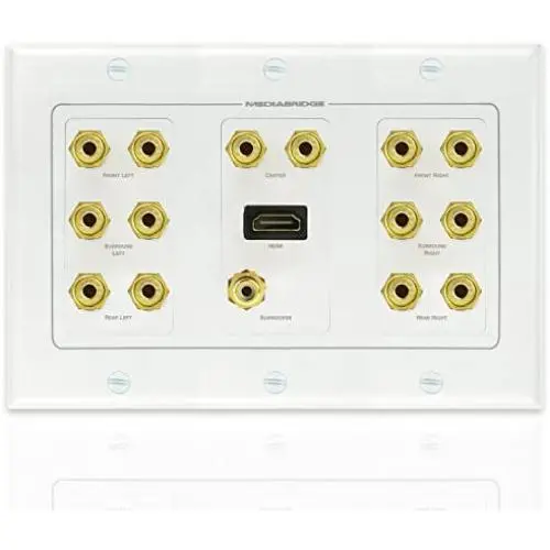Mediabridge Home Theater Wall Plate w/Binding Posts (7 Pair), RCA (1 Port) & HDMI (1 Port) - Limited TIME Offer: Free Mounting Bracket (3-Gang) - 2-Piece Inset Wall Plate (Part# WP3-B7/S1/HDMI1)