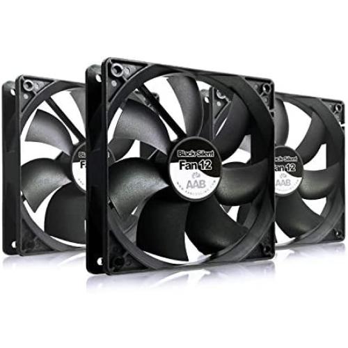 AAB Cooling Black Silent Fan 12 - Silent and Efficient 120mm Fan with 4 Anti-Vibration Pads, Cooling Fan, Computer Fan, 12V, Air Cooler, Airflow Fan - Value Pack 3 Pieces