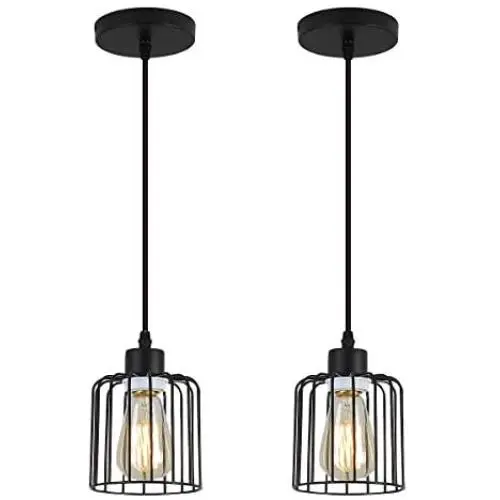 ZhLCY 2 Pack Vintage Mini Wire Pendant Lights with Matte Black Metal Shape, Industrial Caged Hanging Lights, Rustic Farmhouse Lighting Fixtures for Kitchen Loft Bar Counter Foyer Dining Room ZhLCY 2 Pack Vintage Mini Wire Pendant Lights with Matte Black Metal Shape, Industrial Caged Hanging Lights, Rustic Farmhouse Lighting Fixtures for Kitchen Loft Bar Counter Foyer Dining Room