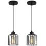 ZhLCY 2 Pack Vintage Mini Wire Pendant Lights with Matte Black Metal Shape, Industrial Caged Hanging Lights, Rustic Farmhouse Lighting Fixtures for Kitchen Loft Bar Counter Foyer Dining Room