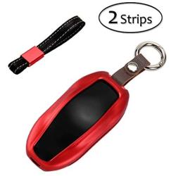 AziPro Tesla Model S Key Fob Cover, Alumium Hard Keyless Remote Flip Key Protection Case Cover Key Chain Men Women (Model S & Model 3，Red)