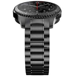 BaiHui Compatible with Galaxy Watch 46mm/Gear S3 Classic/Frontier Bands, Solid Stainless Steel Metal Replacement Strap for Galaxy Watch 46mm SM-R800 Smart Watch - Black