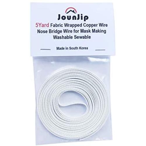 Nose Bridge Strip Fabric Wrapped Copper Wire, Washable Sewable (White, 5 Yards) - No Plastic