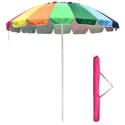 Yescom 8 ft Metal Rainbow Beach Patio Umbrella 16 Rib Tilt Market Table Umbrella Outdoor Sunshade Cover Sand Anchor