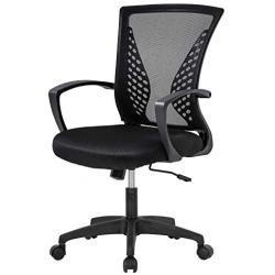 Home Office Chair Mid Back PC Swivel Lumbar Support Adjustable Desk Task Computer Ergonomic Comfortable Mesh Chair with Armrest (Black)