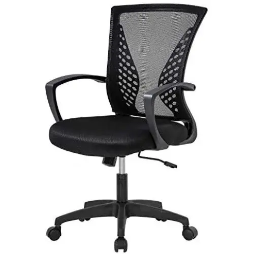 Home Office Chair Mid Back PC Swivel Lumbar Support Adjustable Desk Task Computer Ergonomic Comfortable Mesh Chair with Armrest (Black) Home Office Chair Mid Back PC Swivel Lumbar Support Adjustable Desk Task Computer Ergonomic Comfortable Mesh Chair with Armrest (Black)