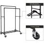 SONGMICS Industrial Pipe Clothes Rack Double Rail on Wheels with Commercial Grade Clothing Hanging Rack Organizer for Garment Storage Display, Black UHSR60B