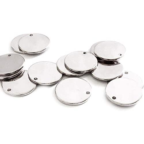 25 Pieces - Silver Plated Coin Disc Charm Round Stamping Blank Tag Metal Jewelry Making Supply Blank Initial Charm Holiday Gift .5''x.5'' (12x12mm) - 25PC (Silver)