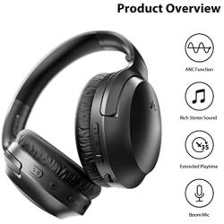 Avantree Aria Bluetooth 5.0 Noise Cancelling Headphones Headset for Music & Calls, Dual Microphone, Boom Mic & Built-in Mic, Comfortable 35H, Over Ear Wireless & Wired for Phone PC Computer Laptop