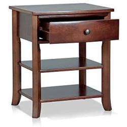 MUSEHOMEINC Classic Wood 3-Tier Nightstand with Storage Shelf and Drawer for Bedroom or Living Room/Round Metal Knobs/Heritage Collection Furniture/End Table/Side Table, Espresso Finish