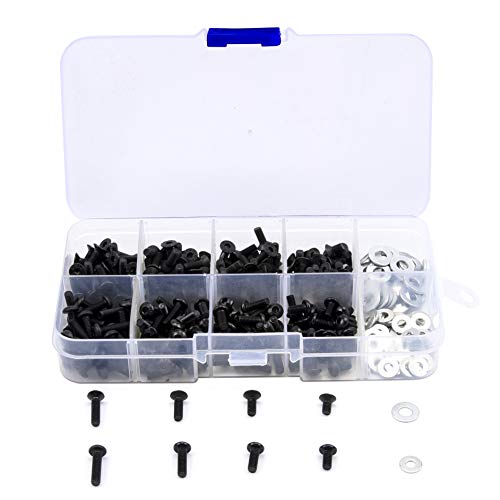 340PCS RC M3 Screws kit Flat/Round Head Screws & M3/M4 Flat Washer for 1/10 RC Car HSP Redcat Traxxas Tamiya SCX10 HPI RC Car Parts