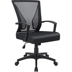 Furmax Office Mid Back Swivel Lumbar Support Desk, Computer Ergonomic Mesh Chair with Armrest (Black)