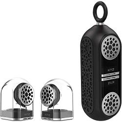 KNZ GoDuo Portable Bluetooth Speakers with Magnetic Connectable Base, L/R True Stereo Sound and Bass, Water and Shock Resistant, 18 hr playtime, Built-in Mic, Protective Carrying Case Included (Black)