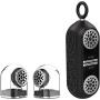 KNZ GoDuo Portable Bluetooth Speakers with Magnetic Connectable Base, L/R True Stereo Sound and Bass, Water and Shock Resistant, 18 hr playtime, Built-in Mic, Protective Carrying Case Included (Black)