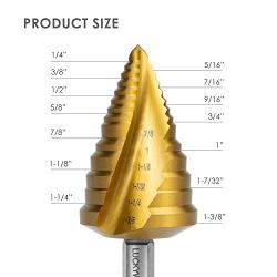 Luckyway 1-Piece 15 Steps HSS-CO(M35) 1/4 Inch to 1-3/8 Inch Titanium Step Drill Bit for Metal, Stainless Steel Drilling