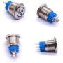 Taiss 12V 16mm Blue LED Illuminated Car Fan Push Button Switch 1NO 1NC 5/8'' Mounting Hole Latching Type Silver Stainless Steel Metal Toggle Switch For Car Boat Part Modification TL16-FS-Bu