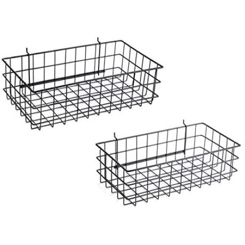 Pegboard Basket Set of 2 - XLarge + Large Size Basket, Black - Hooks to Any Peg Board - Organize Tools, Workbench, Accessories, Garage Storage - Wall Organizer Attachments
