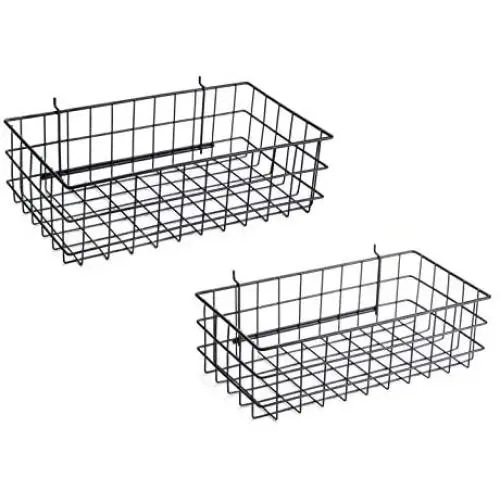Pegboard Basket Set of 2 - XLarge + Large Size Basket, Black - Hooks to Any Peg Board - Organize Tools, Workbench, Accessories, Garage Storage - Wall Organizer Attachments