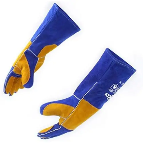 RAPICCA 16 Inches,932℉, Leather Forge/Mig/Stick Welding Gloves Heat/Fire Resistant, Mitts for Oven/Grill/Fireplace/Furnace/Stove/Pot Holder/Tig Welder/Mig/BBQ/Animal handling glove with 16 inches Extra Long Sleeve– Blue RAPICCA 16 Inches,932℉, Leather Forge/Mig/Stick Welding Gloves Heat/Fire Resistant, Mitts for Oven/Grill/Fireplace/Furnace/Stove/Pot Holder/Tig Welder/Mig/BBQ/Animal handling glove with 16 inches Extra Long Sleeve– Blue