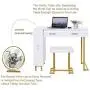 Iwell Vanity Table Set with 3 Colors Lighted Mirror, 1 Storage Cabinet & 2 Drawers, Dressing Makeup Table with Cushioned Stool, Gift for Girl, Women, Dresser Desk for Bedroom, Bathroom White