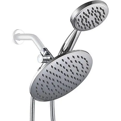 100% Metal 3-Way Dual Shower Head Combo – 8.6-Inch Rain Shower Head with 4.7'' Handheld Showerhead, 72 Inch Long Flexible Hose, Solid Brass Diverter Bracket (Polished Chrome) 100% Metal 3-Way Dual Shower Head Combo – 8.6-Inch Rain Shower Head with 4.7'' Handheld Showerhead, 72 Inch Long Flexible Hose, Solid Brass Diverter Bracket (Polished Chrome)