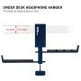 ADV. Dual Suspension Twin Headphone Stand Hanger Steel Metal Headset Holder 360° Rotating Arm Adjustable Hook Clamp Handle Under Desk Table, 3.5mm Jack Mount, Universal Fit All Headphones, [Blue]