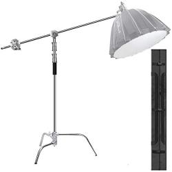 EACHSHOT C Stand Heavy Duty 100% Metal Max 10.8ft/330cm with 4.2ft/128cm Holding Arm Adjustable Light Stand cStand w/Boom Arm 2 Pcs Grip Head for Photography Photo Studio Video Reflector Monolight