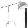 EACHSHOT C Stand Heavy Duty 100% Metal Max 10.8ft/330cm with 4.2ft/128cm Holding Arm Adjustable Light Stand cStand w/Boom Arm 2 Pcs Grip Head for Photography Photo Studio Video Reflector Monolight