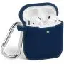 AirPods Case, GMYLE Silicone Protective Shockproof Case Cover Skins with Keychain Compatible with Apple AirPod 2 and 1, Navy Blue [Front LED Visible]