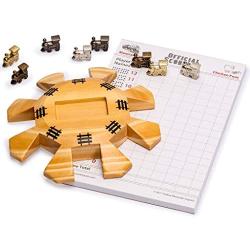 Yellow Mountain Imports Mexican Train Dominoes Accessory Set (Wooden Hub Centerpiece, Metal Train Markers, and Scorepad)