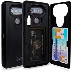 TORU CX PRO Compatible with LG V20 Case - Protective Dual Layer Wallet with Hidden Card Holder + ID Card Slot Hard Cover, Strap & USB Adapter - Matte Black