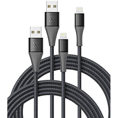 iPhone Charger 6ft 2 Pack, Xcentz MFi Certified Lightning Cable Nylon Braided High-Speed Data Sync Cord with Metal Connector for iPhone 11/11 Pro/Pro max/X/XS/XR/XS Max, iPad Mini/Air, Black
