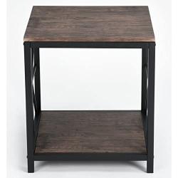 Vintage Dark Brown Black Metal Frame Side End Table with Lower Shelf