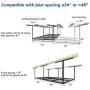 FLEXIMOUNTS 4x8 Overhead Garage Storage Rack w/Hooks Adjustable Ceiling Storage Rack, 96'' Length x 48'' Width x 40'' Height, 22-40'' Ceiling Dropdown, Black FLEXIMOUNTS 4x8 Overhead Garage Storage Rack w/Hooks Adjustable Ceiling Storage Rack, 96'' Length x 48'' Width x 40'' Height, 22-40'' Ceiling Dropdown, Black