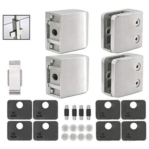 Stainless Steel 316 Grade Heavy Duty Square Flat Back Glass Clamp 55 x 55 mm for 3/8'' or 1/2'' Tempered Glass or Laminated Glass, Satin Finish, 4-Pack (GC-056S)
