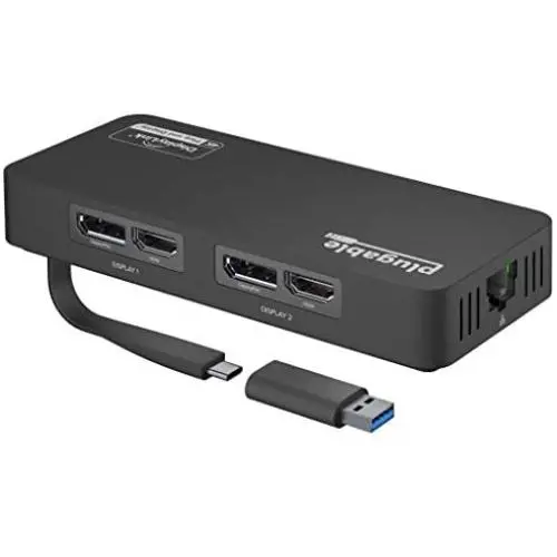 Plugable 4K DisplayPort and HDMI Dual Monitor Adapter with Ethernet for USB 3.0 and USB-C, Compatible with Windows