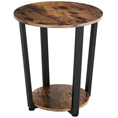 KingSo End Table Round 2-Tier Industrial Side Table with Storage Shelf Metal Frame Nightstand Easy Assembly & Sturdy Sofa Coffee Table for Living Room, Bedroom, Rustic Brown