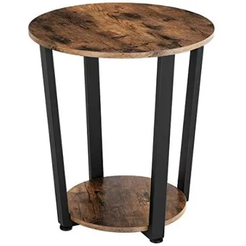 KingSo End Table Round 2-Tier Industrial Side Table with Storage Shelf Metal Frame Nightstand Easy Assembly & Sturdy Sofa Coffee Table for Living Room, Bedroom, Rustic Brown KingSo End Table Round 2-Tier Industrial Side Table with Storage Shelf Metal Frame Nightstand Easy Assembly & Sturdy Sofa Coffee Table for Living Room, Bedroom, Rustic Brown