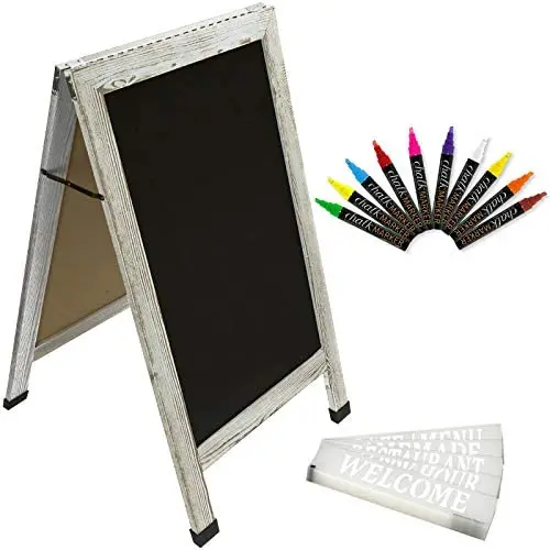 Sandwich Board Sidewalk Chalkboard Sign: Reinforced, Heavy-Duty / 10 Chalk Markers / 40 PC. Stencil Set/Chalk/Eraser/Double Sided/Large 40x23 Chalk Board Standing Sign A-Frame (Whitewash Grey) Sandwich Board Sidewalk Chalkboard Sign: Reinforced, Heavy-Duty / 10 Chalk Markers / 40 PC. Stencil Set/Chalk/Eraser/Double Sided/Large 40x23 Chalk Board Standing Sign A-Frame (Whitewash Grey)